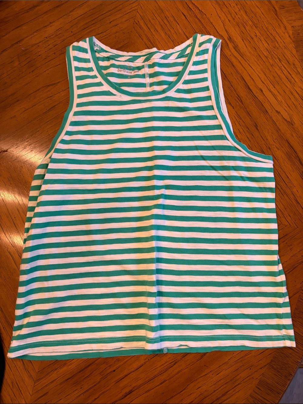 J. Crew teal and White Striped Tank Top